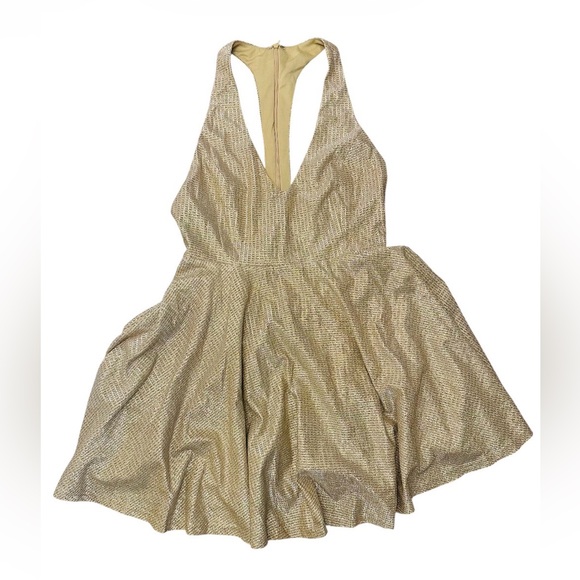 Lulu’s Apryl Mae Gold Glitter Metallic Halter Skater Dress Womens Medium NWT - Picture 8 of 14